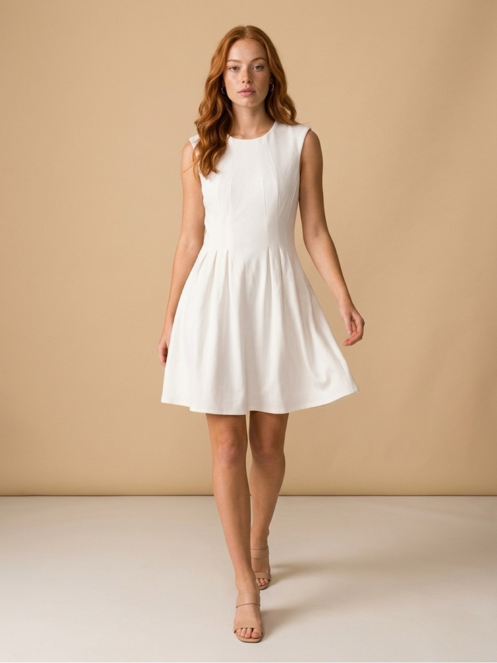 Monteau White Sleeveless Fit-and-Flare Dress